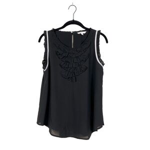Mast & Harbour Black Ruffle Sleeveless Colorblock Trim Shell Top Size XL